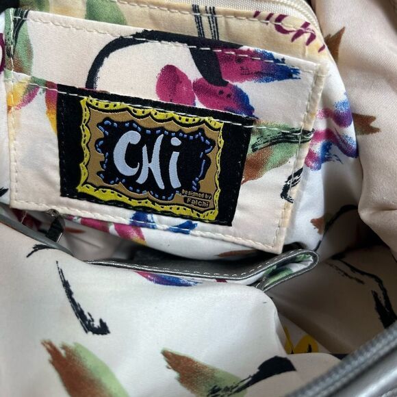 CHI by Carlos Falchil Hobo leather gray shoulder bag with shake skin flap& strap - Picture 8 of 13